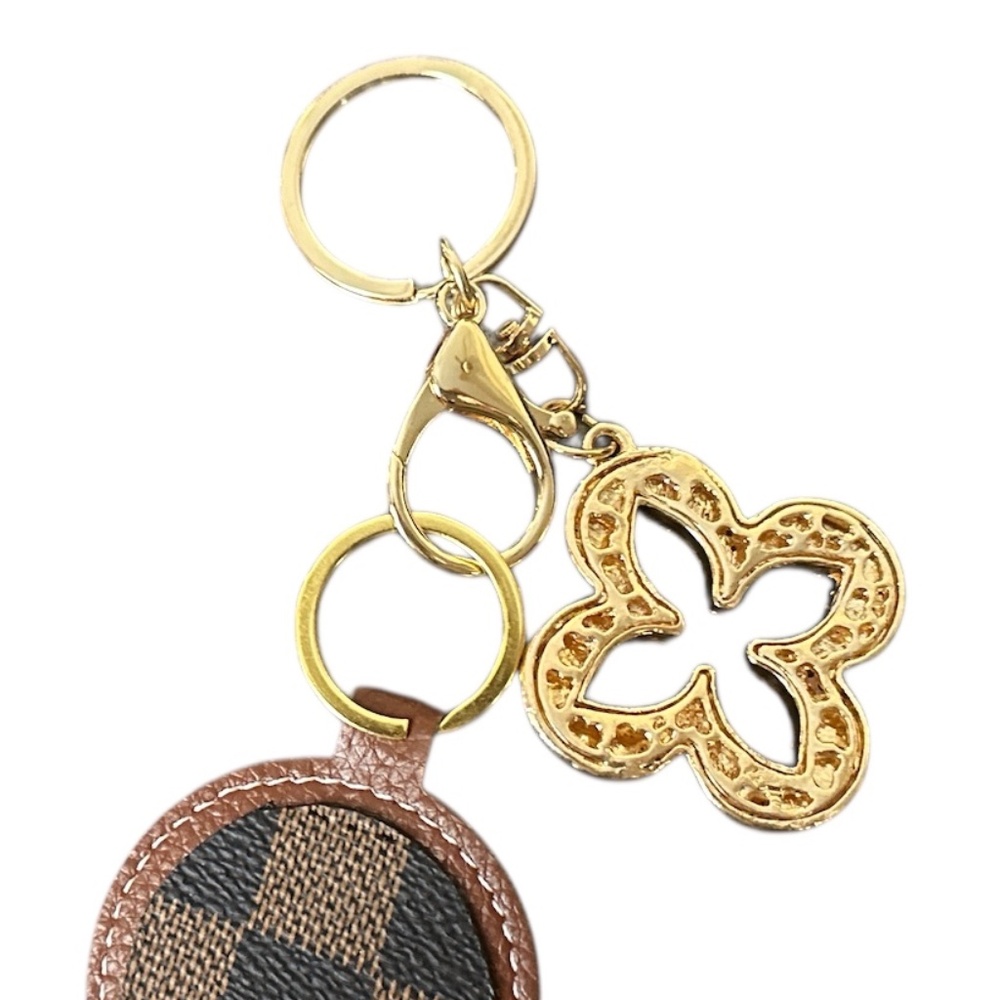 Brown Check Pattern Keychain With Gold Tone Hardw… - image 3